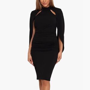 Betsy & Adam Black Long Sleeve Cape Dress